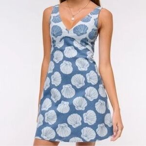 Abercrombie & Fitch Blue Shell-Print V-Neck Mini Dress